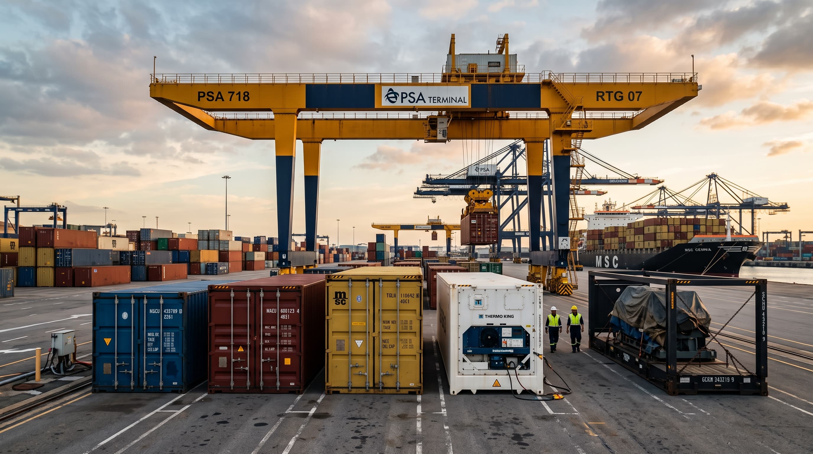 Stack of 20-foot and 40-foot shipping containers at a container yard